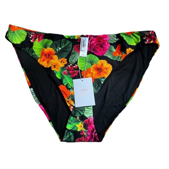 Andie Swimwear The 90s Bottom Bikini Swim Bottoms Sz XL Womens Black Floral NWT - Picture 1 of 8
